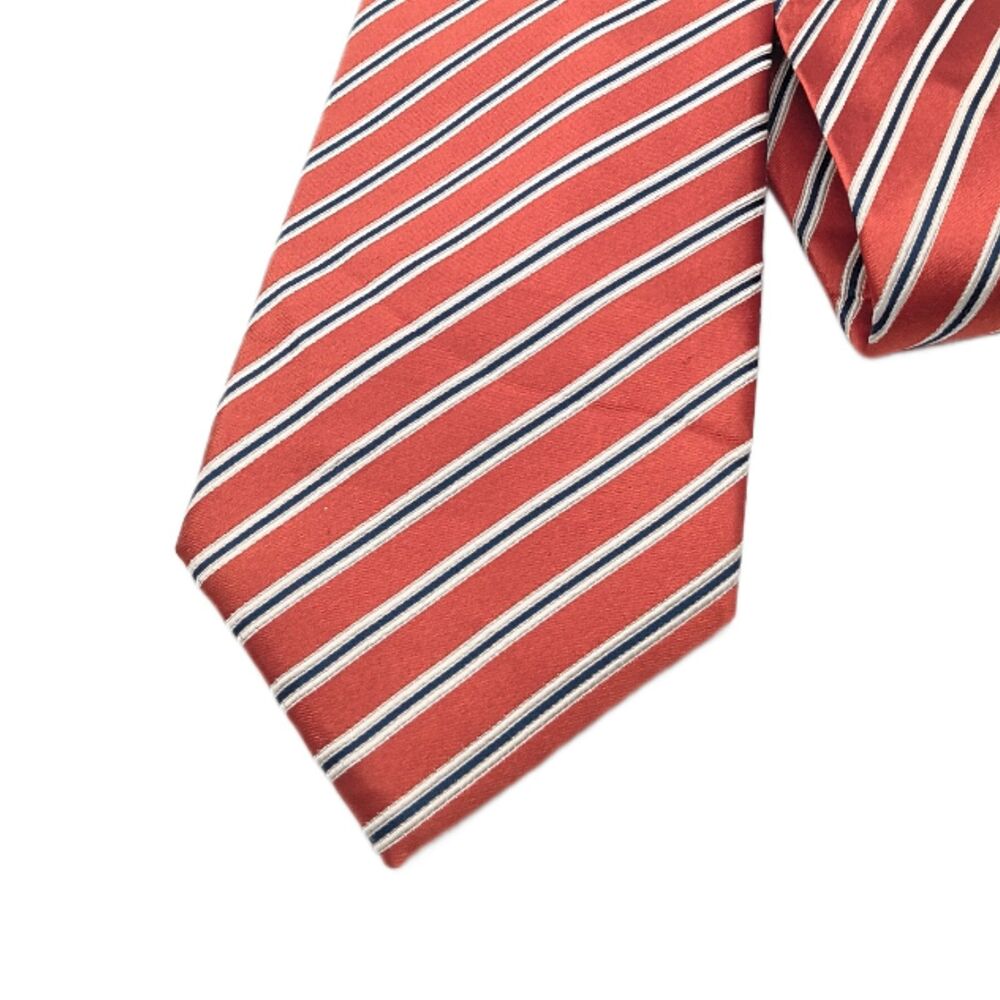 Countess Mara Silk Repp Tie Mens 61” Rust White Black Stripe Classic New